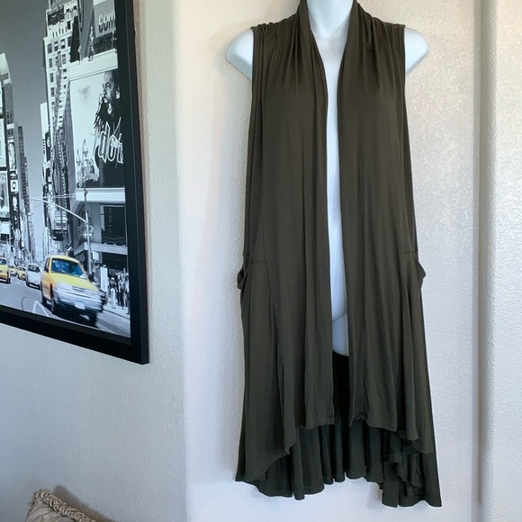 AGNES & DORA Cascade vest, knee length, olive, waterfall front S EUC - Picture 3 of 15